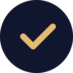 Gold checkmark icon on a dark blue circular background.